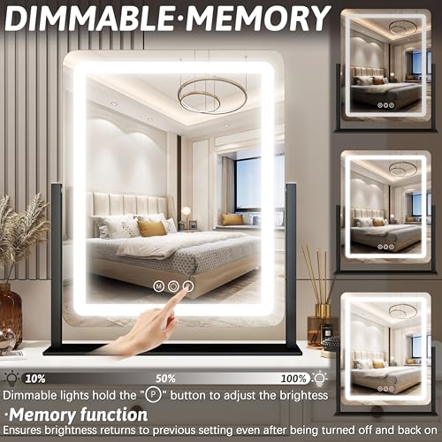 Image of FENNIO Vanity Mirror with Lights 19 inchx22 inch - LED Lighted Makeup Mirror,Large Makeup Mirror with Lights,Touch Screen with 3-Color Lighting,Led Mirror Makeup,Dimmable, for Vanity Desk Tabletop, Bedroom
