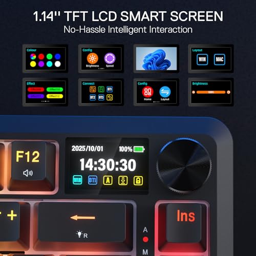 Image of Redragon K724 PRO Wireless Gasket Gaming Keyboard w /Hype Screen & Knob, 81-Key Mechanical Keyboard, Easy-Control 1.14'' TFT Info Display, 5-Layer Noise Dampening, Custom Linear Switch