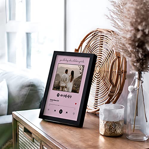Image of Ritwika's Personalized Spotify Song Barcode with Photo & Message Digital Print Engineered Wooden Frame for Desk 17 X 22 CM Light Pink Set of 1 Rectangular,Tabletop