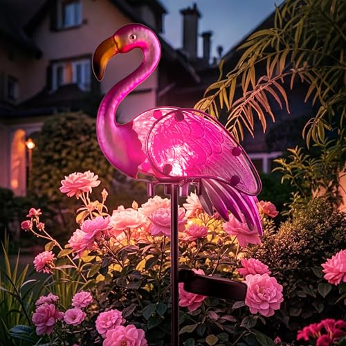 Awendietou Solar Lights Outdoor,Flamingo Gifts For Women,Pink Flamingos For Yard Art Decor,Solar Metal Flamingo Lights Outdoor,Solar Powered Statues For Garden Yard Lawn Patio