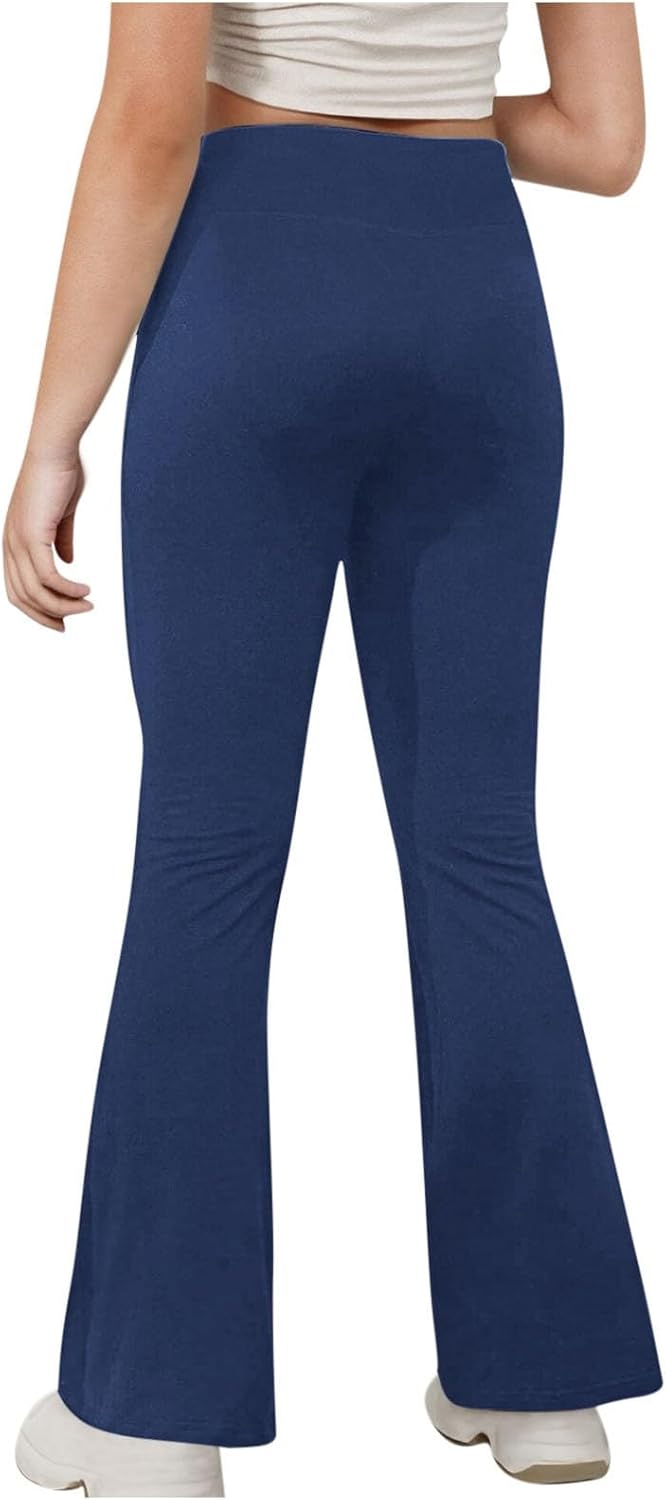 Flare Uniform Pants Girls Crossover Waist Bell Leg Stretch Active Leggings