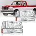 DimFlux Headlight Assembly, Headlights Kit Compatible with 1992-1996 Ford F150 F250 F350/1992-1996 Bronco Replacement Headlamp Bumper Lamp Set Chrome Housing Amber Reflector