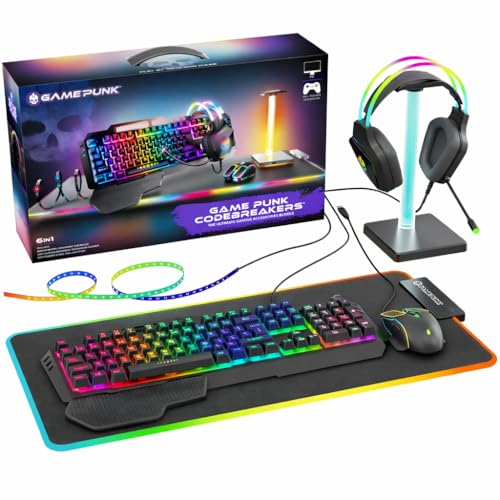 GAME PUNK 6-Piece Codebreakers RGB Gaming Bundle &ndash; Mechanical Keyboard, RGB Mouse & XL Mousepad...