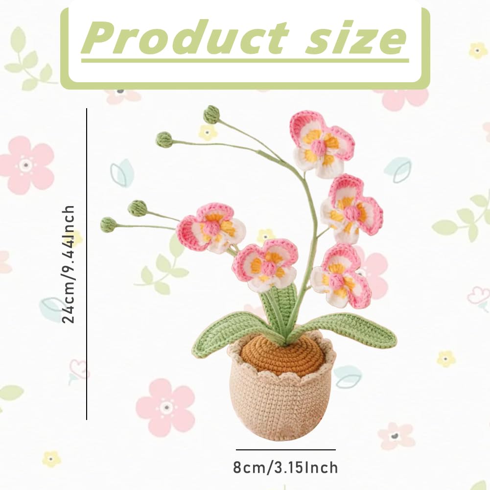PATIKIL Fiore All'uncinetto In Vaso – Pianta Artificiale A Maglia Rosa Sfumato, Decorazione Fai Da Te Per Casa E Ufficio, Regalo Originale - 4