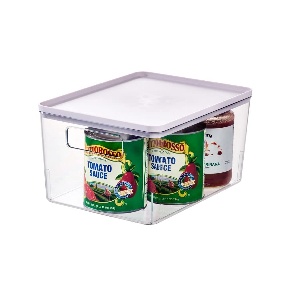 iDesign Storage Box with Handles, Storage Box with Lid, Versatile as Kitchen Storage or Bathroom Organiser, Made of Recycled Plastic, Purple