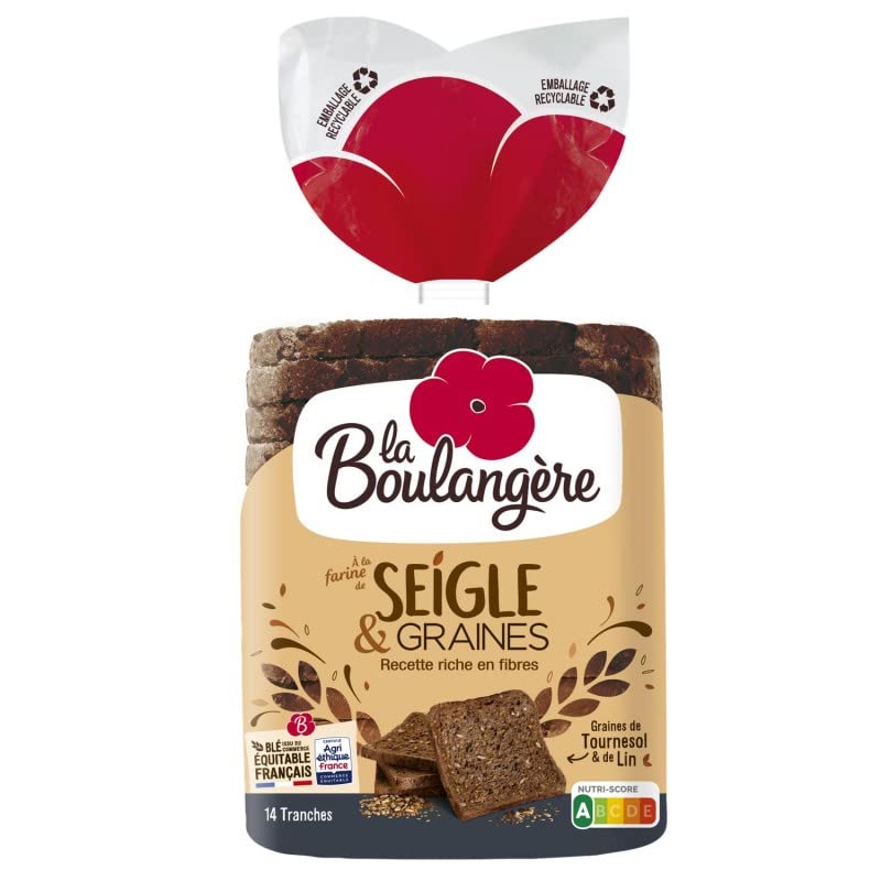 LA BOULANGERE Pain de Mie Seigle & Graines 500g - Savoureux et Nutritif pour un Petit Déjeuner Équilibré en Fibres - Épicerie Sucrée Artisanale - Le Lot De 4