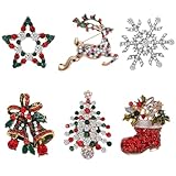 Emibele Juego de Broches de Navidad, Alfileres Decorativos Exquisitos con Rhinestones de Diseño de Elementos Navideños para Mujeres Hombres Niños, Regalo Ideal de Decoración para Navidad, 6Piezas