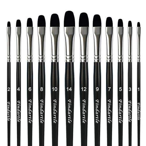 Findartle Filbert Paint Brushes,12 Pcs Filbert Tip Brushes for Watercolour, Acrylic, Oil, Gouache, Artist Paint Brush for Detail, Tempera, Decorative, Nail Art,Face Painting (Black)