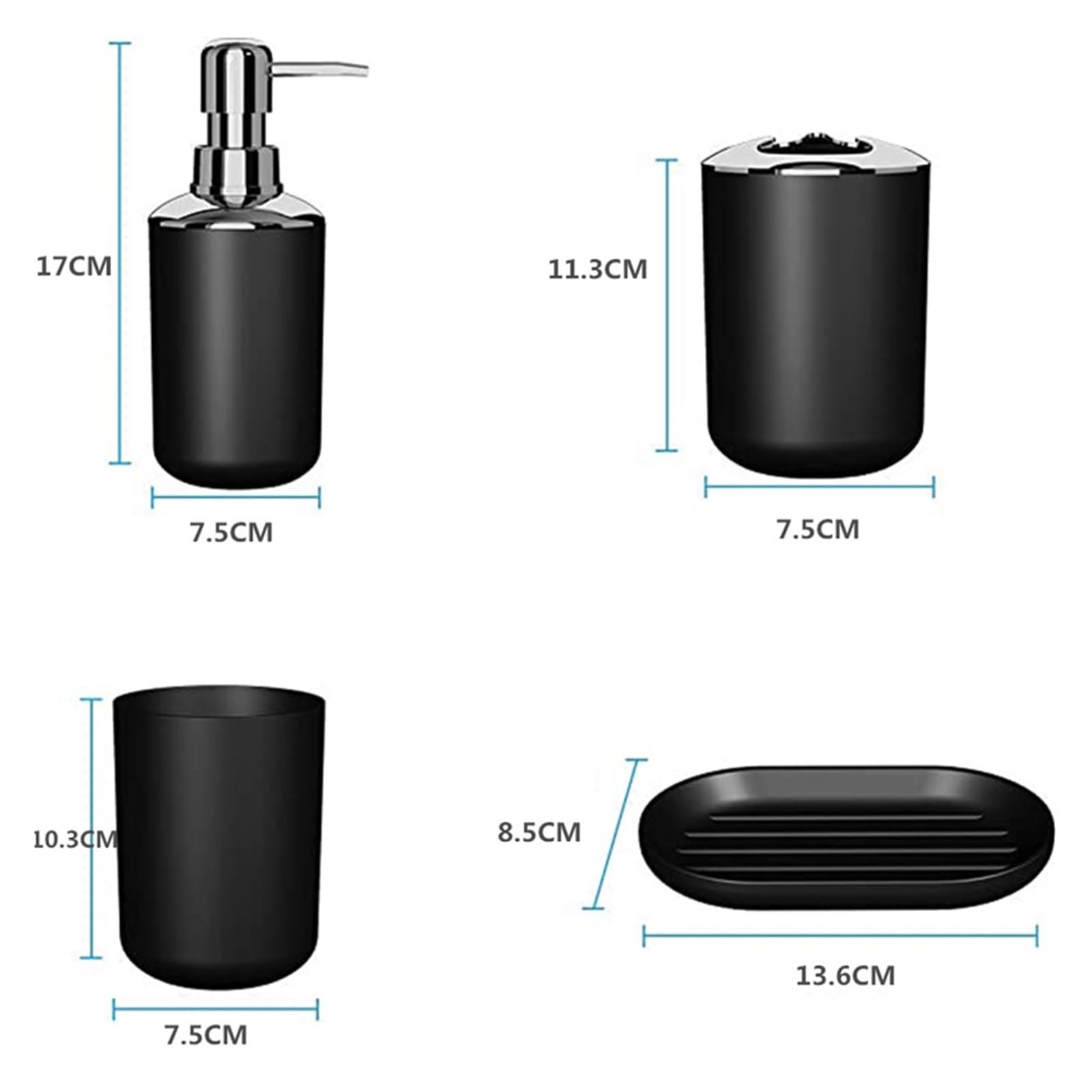 Set Dispensador Jabon Baño 4 piezas de accesorios de baño de lujo, soporte de plástico for cepillo de dientes, taza, dispensador de jabón, plato, soporte for inodoro, bomba, botella, taza, juego de ba