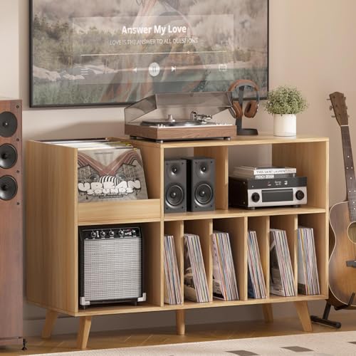 LELELINKY Large Record Player Stand, 48''Turntable Stand with Storage, Vinyl Record Holder with Display Area, Record Player Table Holds Up to 450 Albums, Record Stand for Music Room Living Room — view 3