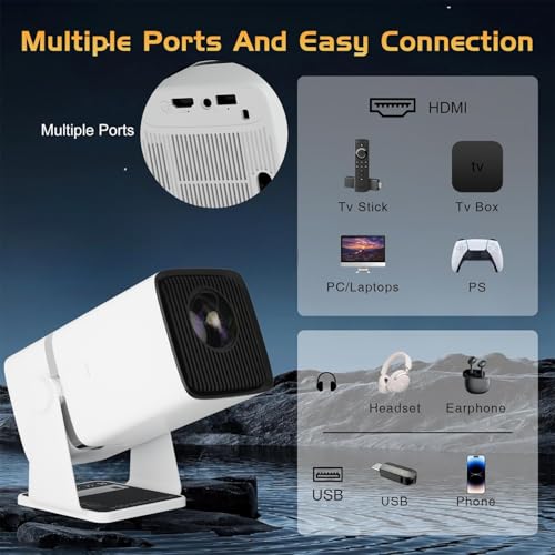 Image of WZATCO Yuva Go Plus, 1080P Native Projector 4K Ultra HD, Android 13.0 Smart Home, Rotatable, Auto & 4D Keystone, 9000 Lumens, WiFi-6 & BT, Screen Mirroring, ARC, Room Portable Cinema, White