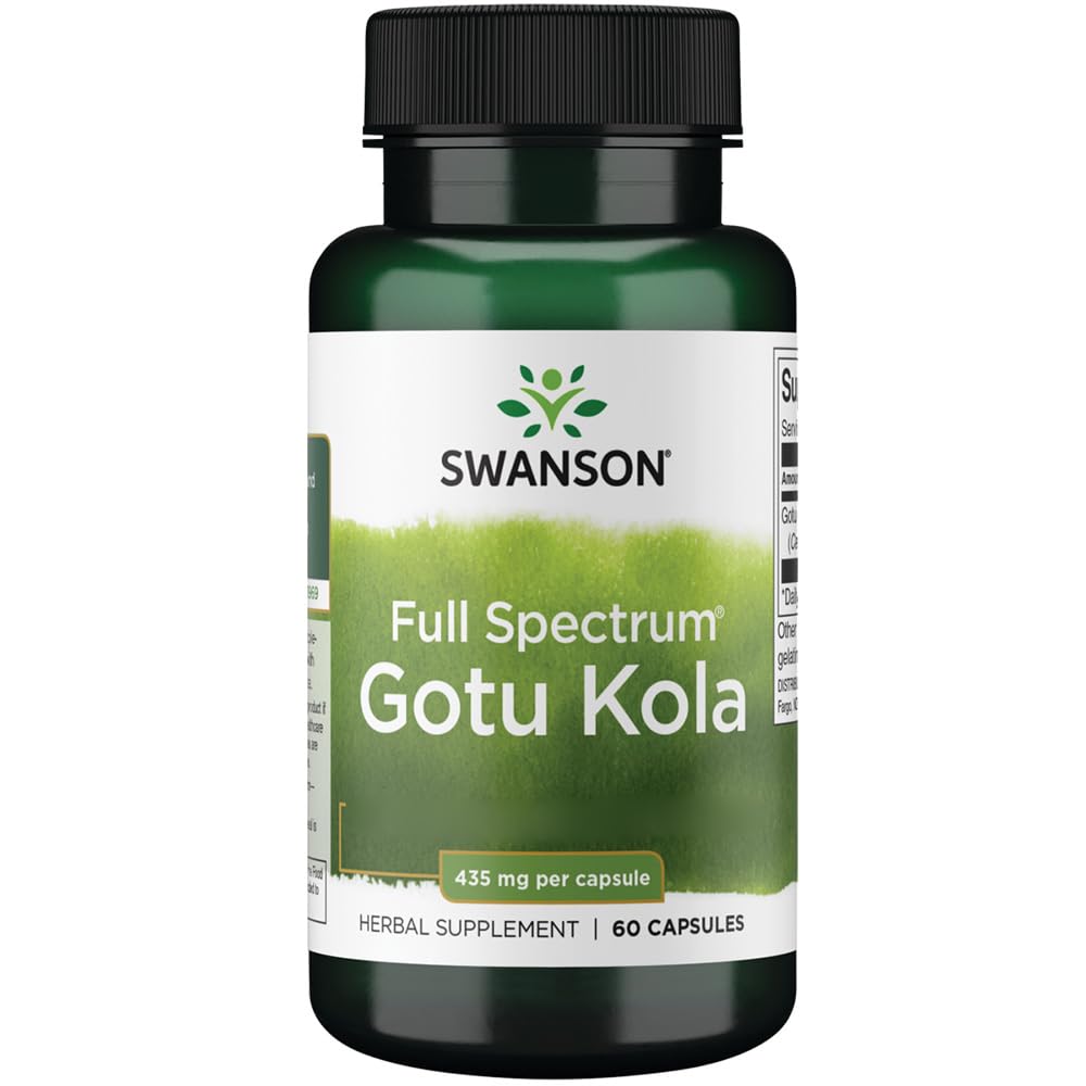 Swanson Gotu Kola (Indian pennywort), 435mg, dose elevata, 60 capsule, Testato in Laboratorio, Senza Glutine, Senza Soia, Non OGM