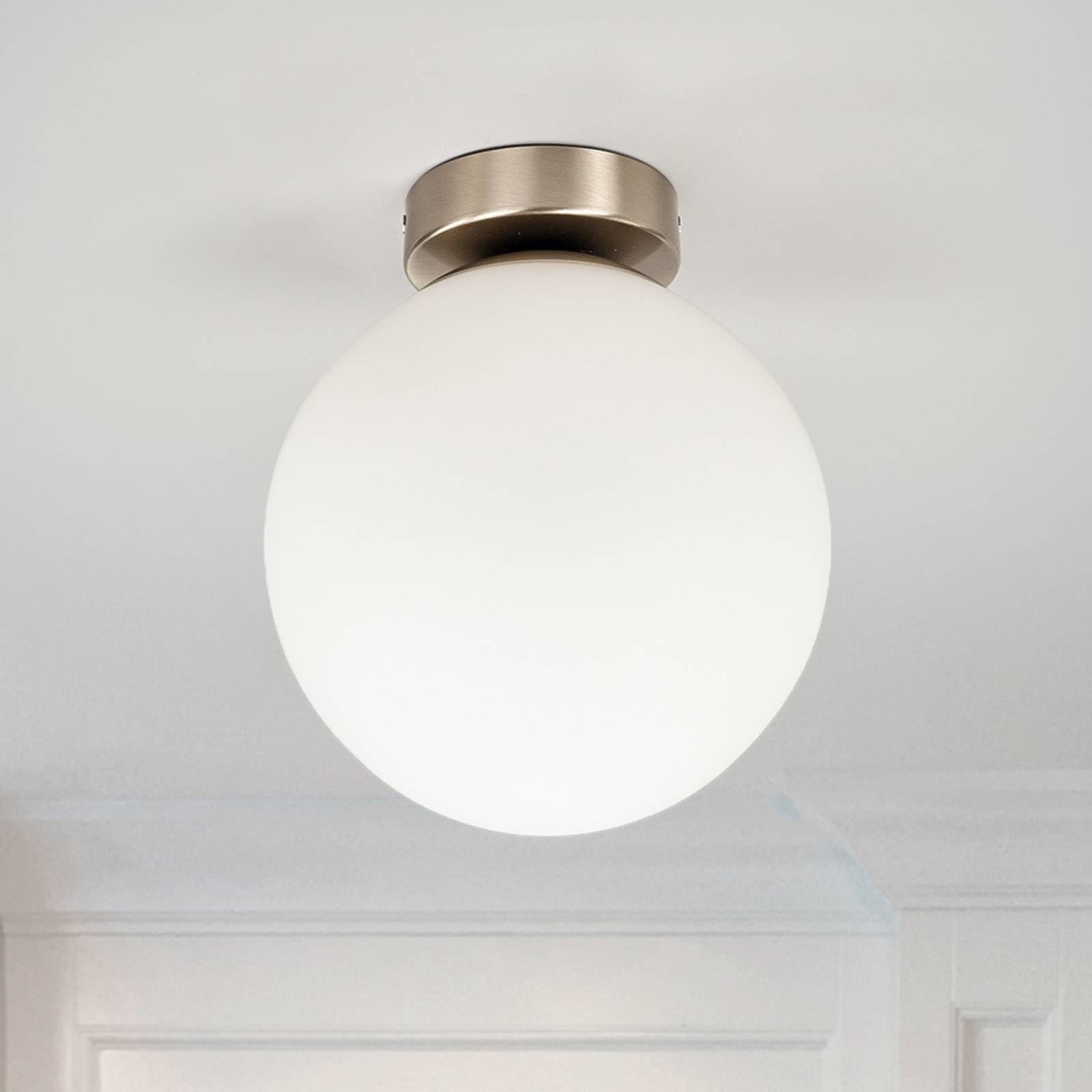 Lindby Plafonnier Salle De Bain Lennie à intensité variable (Moderne) en Blanc Verre e. a. pour de bain (1 lampe,à E27), WC Luminaire Lampe Plafond Eclerage