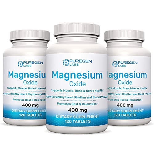 Magnesium 400mg [High Potency] Supplement Magnesium Oxide for Immune Support Muscle Recovery Leg Cramps Relaxation - 3 Pack | Total 360 Count