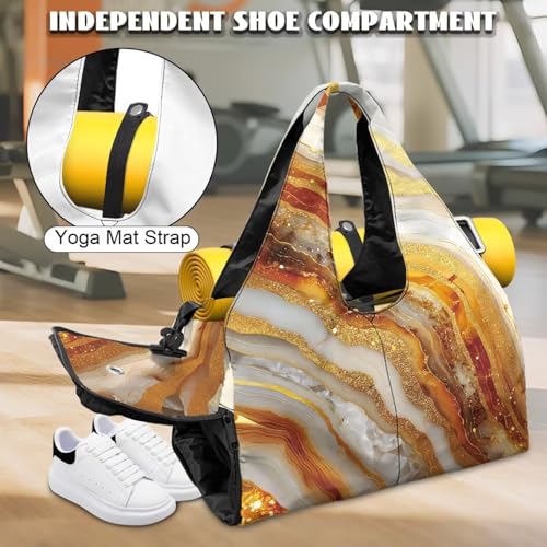 GLENLCWE Marble Gym Bag for Men Durable Gym Tote Bag with Shoe Compartments & Adjustable Strap Sports Bag Printed, Golden Sports Duffle Bags for Boys Practice Travel3