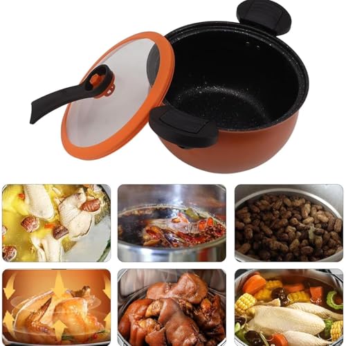 Non Stick Pressure Cooker, 8L Micro Pressure Cooker Fast Cooking Cookware, Thickened And Durable Medical Stone Soup Pot, with Transparent Glass Lid (Orange One Size) - Image 7