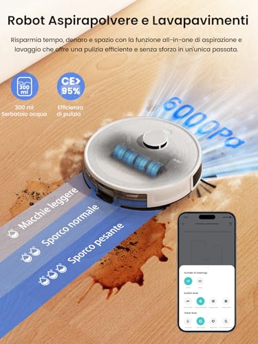 Lefant M2 Pro Robot Aspirapolvere Lavapavimenti Con Mappatura, Navigazione Laser Dtof, Aspirapolvere 6000Pa, Stazione Svuotamento Automatico, Navigazione Psd, Pulizia Personalizzata, Wifi/App/Alexa - 2