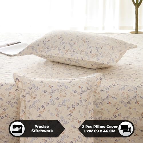 Image of Story@Home King Size Bedsheet | Air Cotton Flatsheet King Size with Two Pillow Covers| 240 TC | Super Soft Bed Sheet for King Size Bed | Floral Design (270 x 250 cm, Creame & Blue)