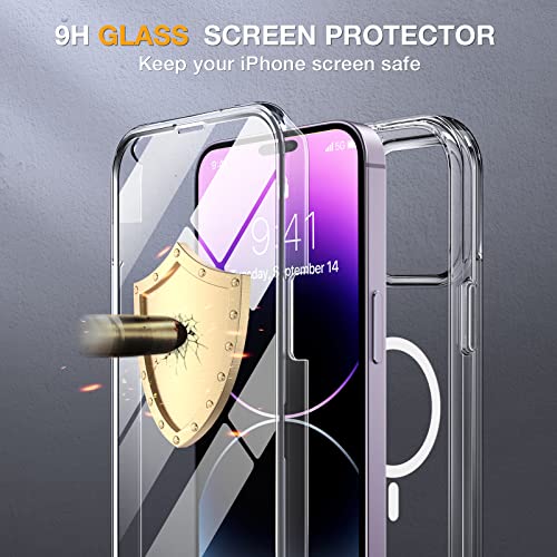 Image of Miracase Magnetic for iPhone 14 Pro Max Case 6.7 inch, (Compatible with MagSafe) Upgrade Full-Body Clear Phone Bumper Case with Built-in 9H Tempered Glass Screen Protector, Magnetic Clear