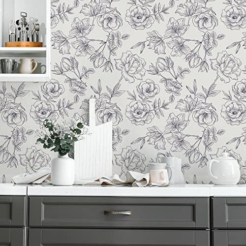 Chihut Peony Floral Wallpaper 17.7Inch X 100Inch Self Adhesive Removable White Floral Peel And Stick Wallpaper Decorative Waterproof Modern Floral Leaf Contact Paper For Wall Cabinets Shelf Liner #TOP6
