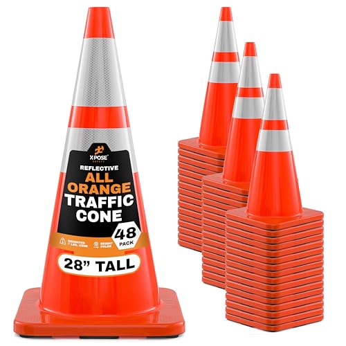 Image of Xpose Safety 28 Inch Orange Traffic Cones with 6 inch & 4 inch Collars, 48-Pack