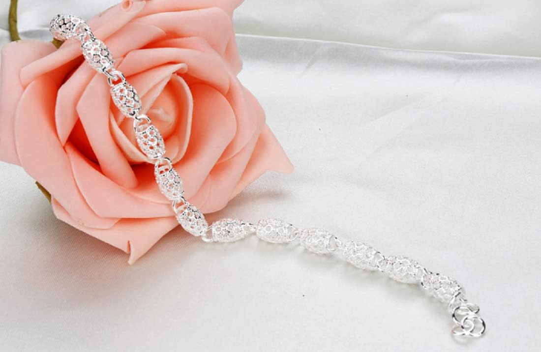 925 Sterling Silver Charm Cuff Bracelets Dainty Olive Bracelet for Women Classic Tennis Bracelet Retro Hollowed Out Simple Lucky Adjustable Bracelet Hollow Chain - Image 5