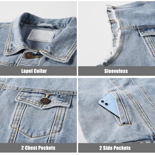 Image of JYG Denim Vest for Men Casual Stretchy Trucker Jean Vests Fashion Vintage Sleeveless Jacket Vest