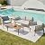 NATURAL EXPRESSIONS 4 Pieces Patio Furniture Sets, Outdoor Patio Deep Seating Group Conversation Set with Handwoven Rope, Wooden Grain Printing Metal Frame with Olefin Cushions