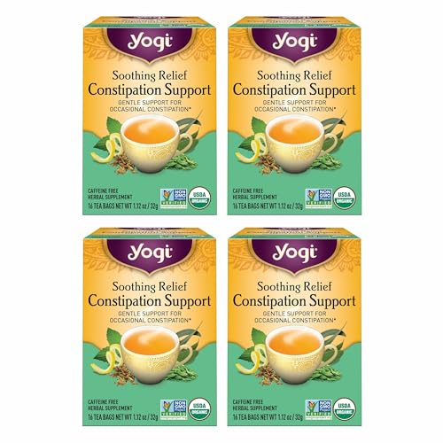 Yogi Tea Soothing Relief Constipation Support - Tea with Organic Senna Leaf - Gently Aids Constipation Overnight - Laxative Tea Blended With Peppermint & Sage - 16 Tea Bags Per Pack (4 Packs)