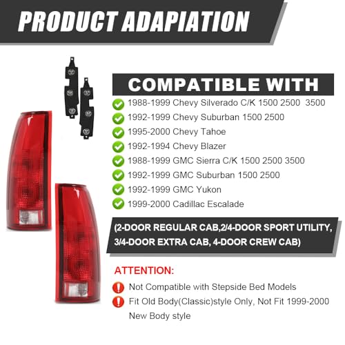 PIT66 Tail Lights w/Connector Circuit Compatible with Chevy GMC Silverado Sierra C/K 1500 2500 3500 1988-1999 Red Rear Light Lamps Drive & Passenger Side Rear Tail Lights Assembly by PIT66 - Used condition - Image 4