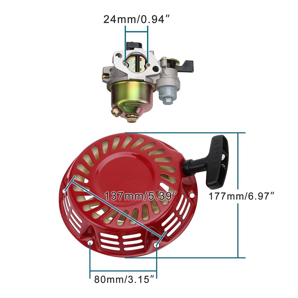 Carburador y tirador de retroceso para kit de arranque para GX140 para gx160 para gx200 5.5HP 6.5HP, carcasa de metal con agujero de núcleo de 19 mm para generador cortacésped