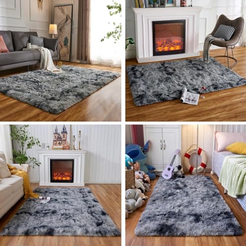 Obundi Weich Hochflor Teppich, Shaggy Wohnzimmer Teppich,Klein Flauschiger Teppiche Schlafzimmer,Waschbar rutschfest Carpet für Kinderzimmer,Balkon,Küche,Büro(Dunkelgrau,80x120cm) - 6