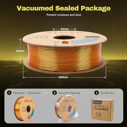 Image of 3DHoJor Silk PLA Filament 1.75mm Black Gold Dual Color PLA 3D Printer Filament 2 in 1 Coextrusion 1KG Spool(2.2lbs) 3D Printing Filament Dimensional Accuracy + /- 0.03mm Fits for Most FDM 3D Printers