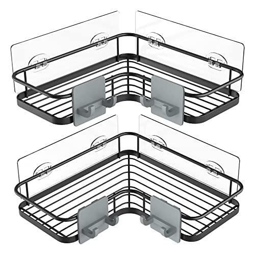 Nieifi Corner Shower Caddy Shelf Organizer Shelves Basket With Hooks, Bathroom Adhesive Shampoo Holder 2 Pack, No Drilling No Rust Black #TOP16