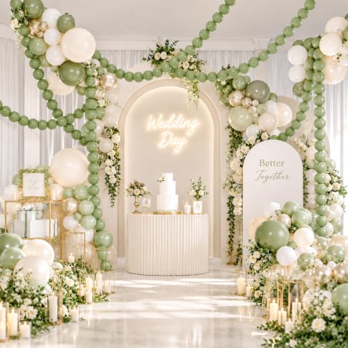 Image of Sage Green Linking Balloons, 100PCS 6 Inch Olive Green Quick Link Balloons | Sage Balloon for Balloons Garland Arch, Fall Thanksgiving Boho Birthday Bridal Baby Shower Wedding Woodland Party Decorations
