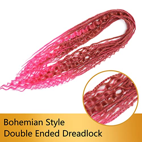 Aguacor Boho Dreadlocks Synthetic Double Ended Dreadlock Extensions With Bohemian Box Braids 24Inches 10 Strands Thin Boho De Dreadlock Extensions Handmade Soft Honey Blonde To Pink Boho Hippie Viking De Dreadlock Extensions (Boho 10 Strands, T27/Pink) #TOP6