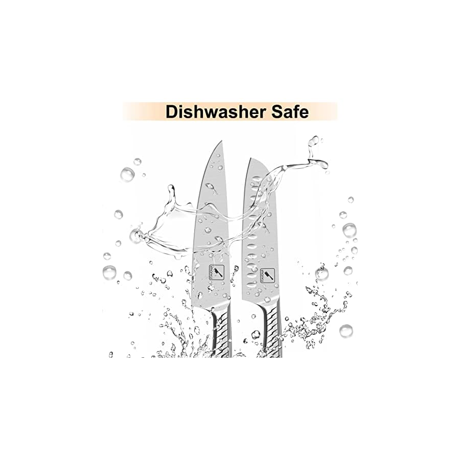 imarku Knife Set, 14PCS Knife Sets for kitchen with block, One-Piece Kitchen Knife Set with Built-in Sharpener, Stainless Steel Chef Knife Set with Lightning Stripes Handle, Dishwasher Safe(Wood)