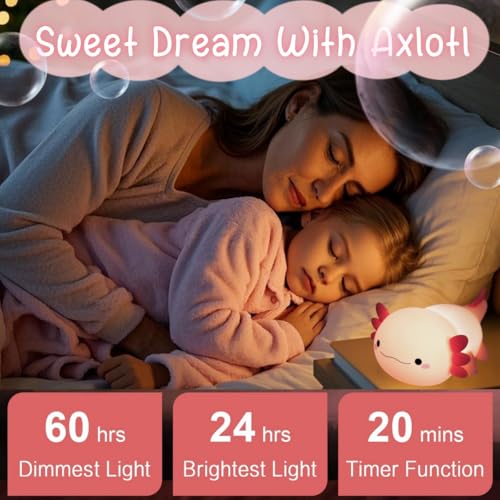axolotl cute night light for kids axolotl lamp girls xmas gifts rechargeable bedside nightlight squishy dimmable silicone led funny animal light baby nursery dorm kawaii dcor toys