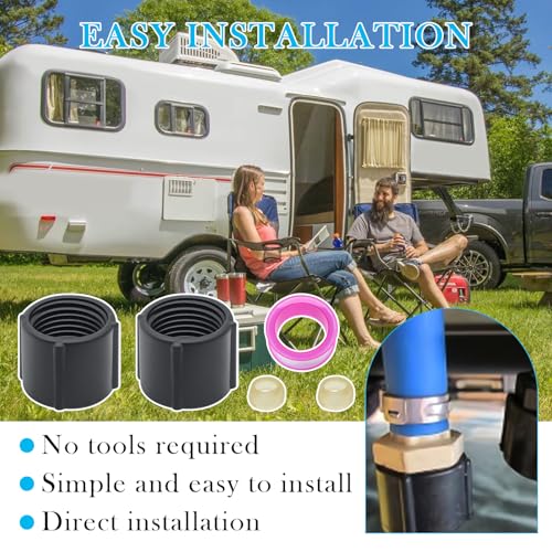 Image of 2 Pcs Black Plastic Low Point Drain Seals /Caps with Sealing Ring & Teflon Tape Compatible - 1 /2 inch Hot and Cold Water Pipes,Suitable for RVs, Campers, Travel Trailers