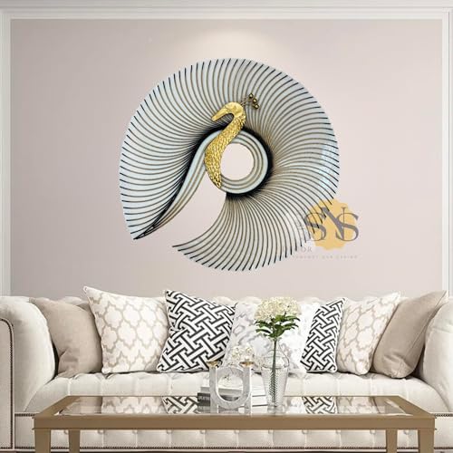 Image of SNS DECOR Metal Peacock Wall Art Decorations | Perfect 3D Wall Sculpture For Living Room, Bedroom, Drawing Room & Office (Big-32x30inch)