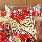 Púas de cóctel de Navidad, 50 piezas de púas de comida de Navidad, Papá Noel, muñeco de nieve, copo de nieve, palillos de bambú, brochetas de frutas, sándwich, magdalenas de dientes para aperitivos