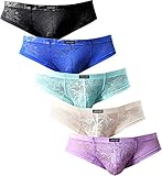 iKingsky Men's Cheeky Boxer Briefs Sexy Thong Underwear Breathable Lace Mens Panties (Medium, 5 Pack-C)