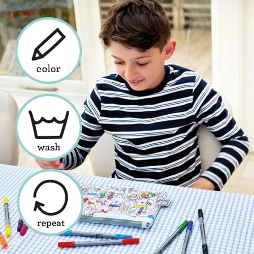 Image of eatsleepdoodle DIY Coloring Fairy Tale Pencil Case for Kids with 10pcs Washable Markers, Reusable Art Supply Organizer, Fun Arts & Crafts Activity for Boys & Girls, Creative Gift Idea for Ages