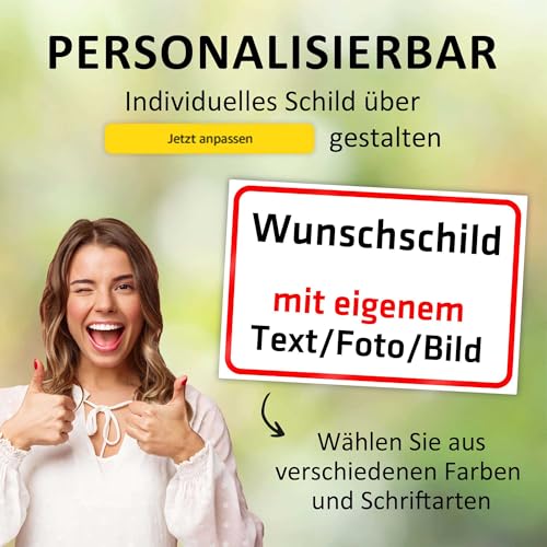 Indigos UG - Schilder selbst gestalten mit Wunschtext - Schild personalisiert grau - Aluverbundplatte in 8 Größen - mit Text und Schrift - für Garage, Parkplatz, Firma, Schule, Hotel oder Carport