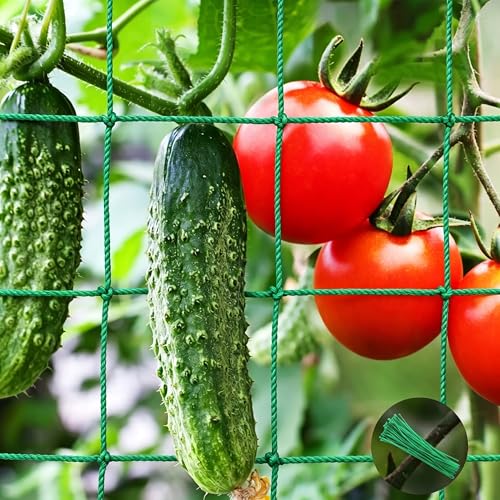 Unves Trellis Netting 8.2 x 6.6Ft Garden Trellis Netting for Climbing Plants Outdoor 27 Strands & 4x4 Inch Heavy Duty Mesh Plant Garden Netting for Cucumber Tomato Vegetables Grapes Bean
