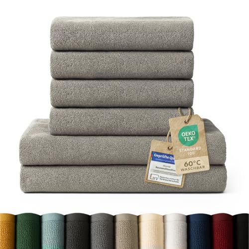 Blumtal Premium Frottier Handtücher Set 4 teilig 100% Baumwolle - Oeko-TEX zertifiziertes Badetuch 2X (70x140 cm) + Towel 4X (50x100 cm) - Ultra saugstarkes Frottiertücher Set - Handtücher Grau