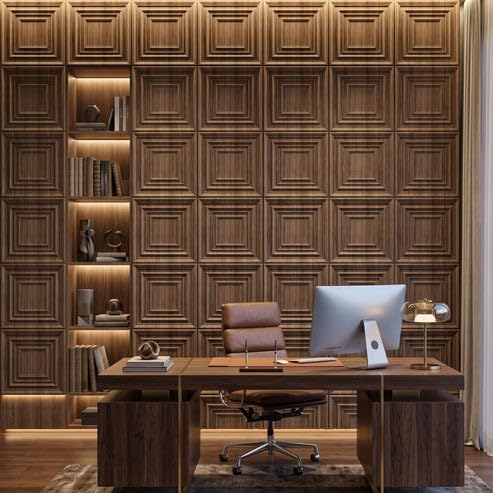 Image of Kayra Decor 3D PVC Wall Panels for Bedroom & Living Room | Accent Design | Oak Wood Color | 19.7 x 19.7 Inch | Pack of 18 | 42.48 Sq Ft