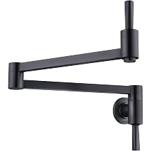 WOWOW Pot Filler Faucet Black - Solid Brass Pot Filler Patent Design, Wall Mounted Kitchen Stove Faucet with Double Joint Swing Arm