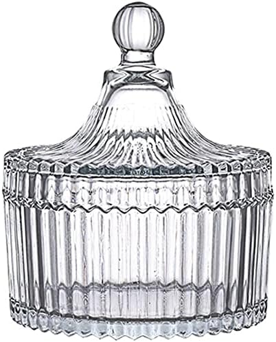 FTOF Glass Candy Storage Box Clear Sugar Dish With Lid Crystal Covered Candy Bowl Apothecary Food Buffet Container Holder, 250ml