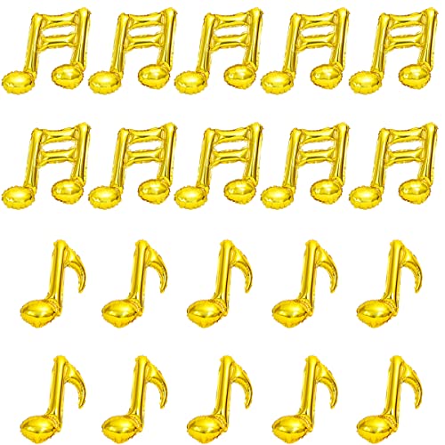 Kawailay 20 balões de Mylar de papel de alumínio para notas musicais, balões temáticos musicais, balões de festa de aniversário, baile, casamento, aniversário, decoração de festa, cor dourada